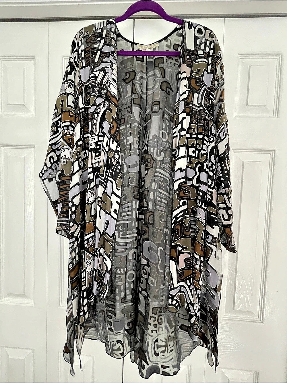 Dinah Lee 100% Silk Abstract Sheer Kimono Duster — M–L, Made in USA M-L Like New